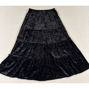Vtg Y2K Black Velvet Tiered Maxi Skirt PMed Whimsigoth Boho Fairy Grunge Witchy